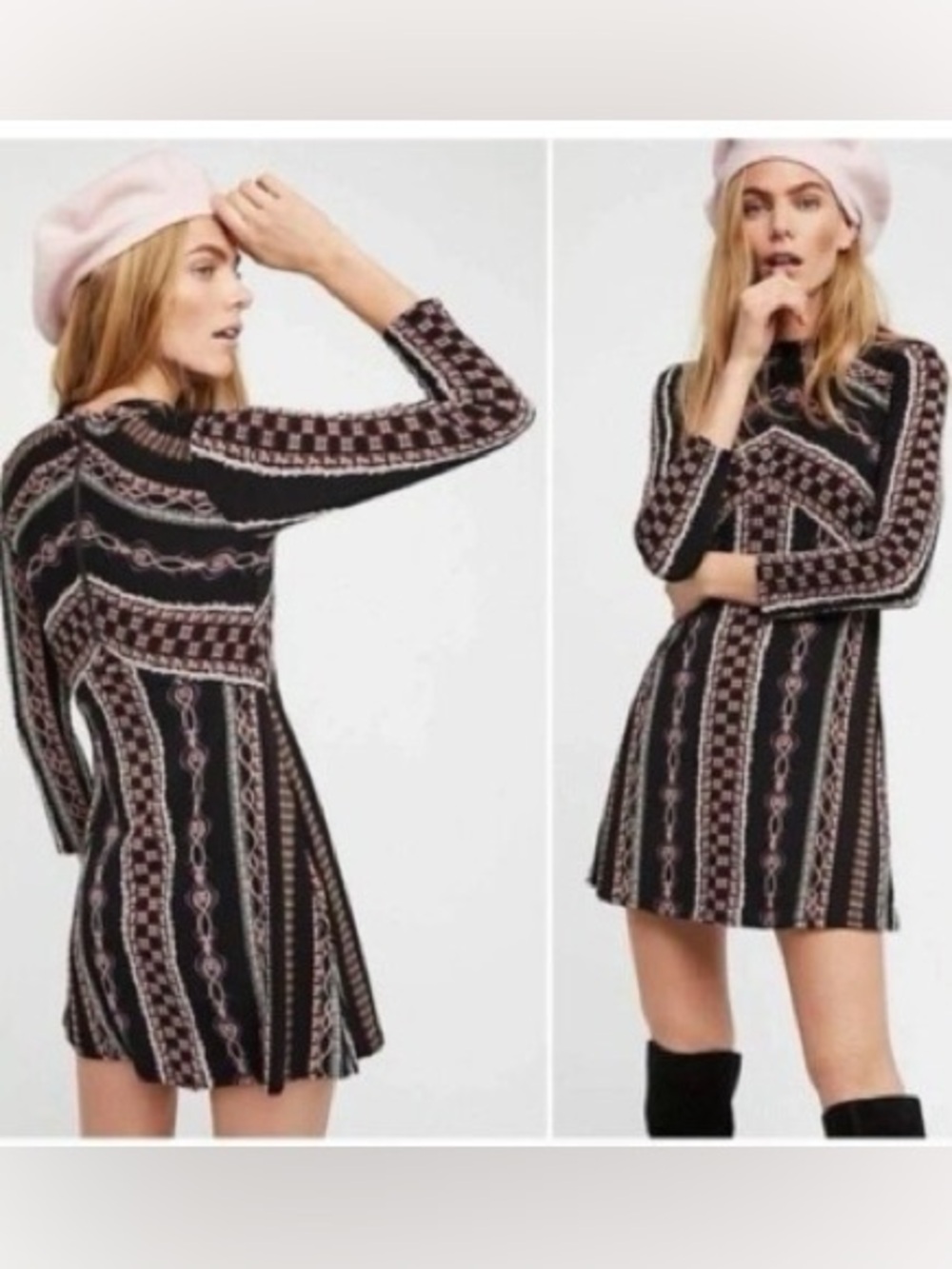 Free People Stella Printed Mini Dress Black Women’s XS Retro